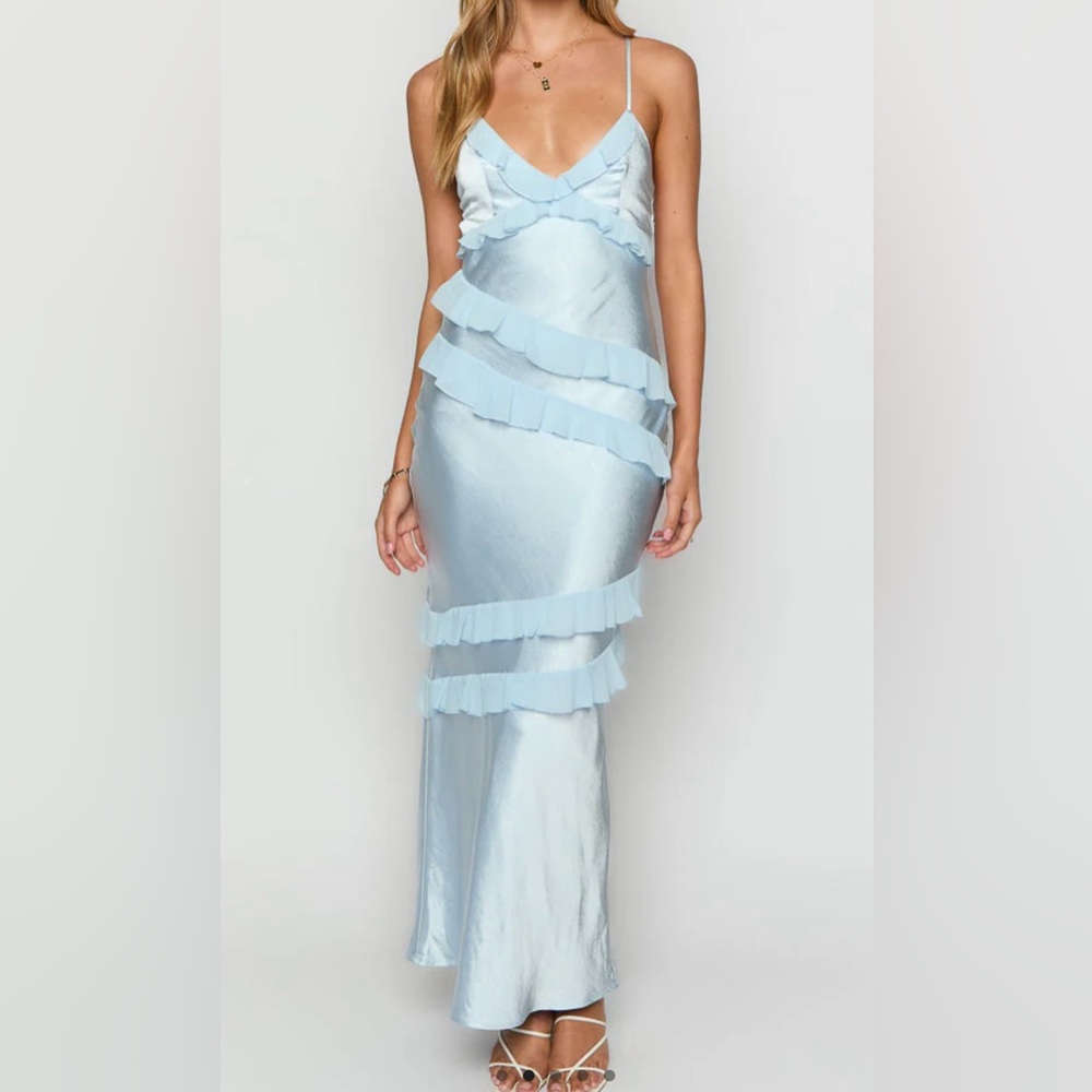 Inara Blue Ruffle Maxi Dress